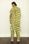 Shop_OFRIDA_Green Muslin Silk Blend Hand Painted Stripe Round Neck Print Kaftan With Pant _at_Aza_Fashions