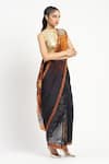 Buy_Satya Paul_Black Silk Crepe Printed Jaali Safari Sol Saree With Unstitched Blouse Piece _at_Aza_Fashions