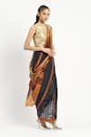 Satya Paul_Black Silk Crepe Printed Jaali Safari Sol Saree With Unstitched Blouse Piece _at_Aza_Fashions