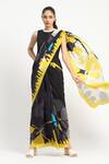 Buy_Satya Paul_Black Silk Crepe Printed Electric City Saree With Unstitched Blouse Piece _at_Aza_Fashions