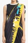 Satya Paul_Black Silk Crepe Printed Electric City Saree With Unstitched Blouse Piece _at_Aza_Fashions