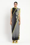 Satya Paul_Black Silk Georgette Printed Jaal Echo Saree With Unstitched Blouse Piece _Online_at_Aza_Fashions