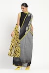 Shop_Satya Paul_Black Silk Georgette Printed Jaal Echo Saree With Unstitched Blouse Piece _Online_at_Aza_Fashions