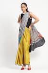 Buy_Satya Paul_Yellow Silk Georgette Satin Printed Blocked Saree With Unstitched Blouse Piece _at_Aza_Fashions