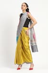 Buy_Satya Paul_Yellow Silk Georgette Satin Printed Blocked Saree With Unstitched Blouse Piece _Online_at_Aza_Fashions