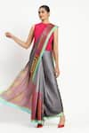 Buy_Satya Paul_Grey Silk Georgette Satin Stun Two Three Saree With Unstitched Blouse Piece _at_Aza_Fashions