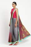 Buy_Satya Paul_Grey Silk Georgette Satin Stun Two Three Saree With Unstitched Blouse Piece _Online_at_Aza_Fashions