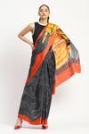 Buy_Satya Paul_Black Silk, Georgette, Radial Heat Printed Saree With Unstitched Blouse Piece _at_Aza_Fashions