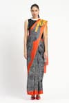 Satya Paul_Black Silk, Georgette, Radial Heat Printed Saree With Unstitched Blouse Piece _Online_at_Aza_Fashions