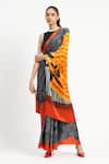 Shop_Satya Paul_Black Silk, Georgette, Radial Heat Printed Saree With Unstitched Blouse Piece _Online_at_Aza_Fashions