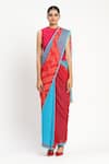 Satya Paul Blue Silk, Chiffon Lie Cheat Steal Printed Saree With Unstitched Blouse Piece Online at Aza Fashions Satya Paul_Blue Silk, Chiffon Lie Cheat Steal Printed Saree With Unstitched Blouse Piece _Online_at_Aza_Fashions