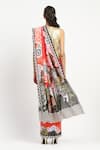 Shop_Satya Paul_Coral Silk Crepe Printed City Graffiti Saree With Unstitched Blouse Piece _at_Aza_Fashions