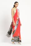 Buy_Satya Paul_Coral Silk Crepe Printed City Graffiti Saree With Unstitched Blouse Piece _Online_at_Aza_Fashions