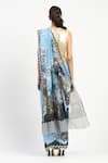 Shop_Satya Paul_Blue Silk Chiffon Printed City Graffiti Saree With Unstitched Blouse Piece _at_Aza_Fashions