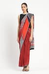 Buy_Satya Paul_Red Silk Crepe Embroidered Whirl Interrupted Saree With Unstitched Blouse Piece _at_Aza_Fashions