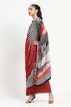 Satya Paul_Red Silk Crepe Embroidered Whirl Interrupted Saree With Unstitched Blouse Piece _Online_at_Aza_Fashions