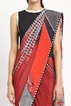 Shop_Satya Paul_Red Silk Crepe Embroidered Whirl Interrupted Saree With Unstitched Blouse Piece _Online_at_Aza_Fashions