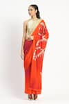 Buy_Satya Paul_Pink Silk Crepe Embroidered Jaali Octarine Saree With Unstitched Blouse Piece _at_Aza_Fashions