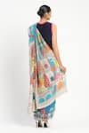 Shop_Satya Paul_Blue Silk Crepe City Graffiti Pattern Saree With Unstitched Blouse Piece _at_Aza_Fashions