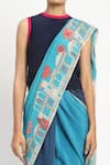 Shop_Satya Paul_Blue Silk Crepe City Graffiti Pattern Saree With Unstitched Blouse Piece _Online_at_Aza_Fashions