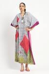 Buy_Satya Paul_Grey Crepe Printed Phulkari V-neck More Amour Kaftan _at_Aza_Fashions