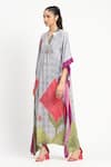 Buy_Satya Paul_Grey Crepe Printed Phulkari V-neck More Amour Kaftan _Online_at_Aza_Fashions