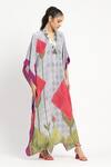 Shop_Satya Paul_Grey Crepe Printed Phulkari V-neck More Amour Kaftan _Online_at_Aza_Fashions