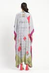 Satya Paul_Grey Crepe Printed Phulkari V-neck More Amour Kaftan _at_Aza_Fashions