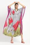 Buy_Satya Paul_Grey Crepe Printed Phulkari V-neck More Amour Kaftan 