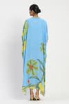 Shop_Satya Paul_Blue Viscose Crepe Printed Flora V-neck Sunseeker Kaftan _at_Aza_Fashions