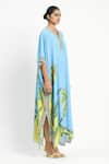 Buy_Satya Paul_Blue Viscose Crepe Printed Flora V-neck Sunseeker Kaftan _Online_at_Aza_Fashions