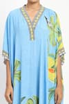 Satya Paul_Blue Viscose Crepe Printed Flora V-neck Sunseeker Kaftan _at_Aza_Fashions