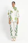 Buy_Satya Paul_Ivory Linen Printed Floral Shirt Collar Two Tunic _Online_at_Aza_Fashions