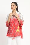 Buy_Satya Paul_Coral Linen Printed Mughal Architecture Shirt Collar Aperture High-low Tunic _at_Aza_Fashions