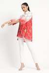 Shop_Satya Paul_Coral Linen Printed Mughal Architecture Shirt Collar Aperture High-low Tunic _Online_at_Aza_Fashions