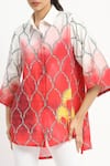 Satya Paul_Coral Linen Printed Mughal Architecture Shirt Collar Aperture High-low Tunic _at_Aza_Fashions