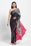 Buy_Satya Paul_Black Satin Faulkners Fall Embellished Saree With Unstitched Blouse Piece _at_Aza_Fashions