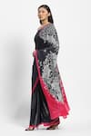 Satya Paul_Black Satin Faulkners Fall Embellished Saree With Unstitched Blouse Piece _Online_at_Aza_Fashions