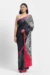 Buy_Satya Paul_Black Satin Faulkners Fall Embellished Saree With Unstitched Blouse Piece _Online_at_Aza_Fashions