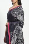 Shop_Satya Paul_Black Satin Faulkners Fall Embellished Saree With Unstitched Blouse Piece _Online_at_Aza_Fashions