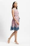 Buy_Satya Paul_Pink Chiffon Print Floral Round Neck Flowers And Stripes Dress _Online_at_Aza_Fashions