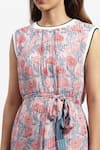 Shop_Satya Paul_Pink Chiffon Print Floral Round Neck Flowers And Stripes Dress _Online_at_Aza_Fashions