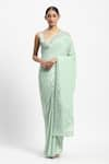 Buy_Satya Paul_Green Viscose Crepe Embroidery Floral Hesiod Saree With Unstitched Blouse Piece _at_Aza_Fashions