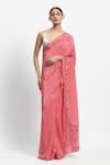 Buy_Satya Paul_Pink Viscose Crepe Embroidery Floral Junebug Saree With Unstitched Blouse Piece _at_Aza_Fashions