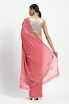 Shop_Satya Paul_Pink Viscose Crepe Embroidery Floral Junebug Saree With Unstitched Blouse Piece _at_Aza_Fashions