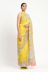 Buy_Satya Paul_Yellow Linen Print Floral Camera Natura Saree With Unstitched Blouse Piece _Online_at_Aza_Fashions