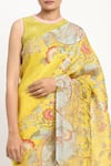 Buy_Satya Paul_Yellow Linen Print Floral Camera Natura Saree With Unstitched Blouse Piece 