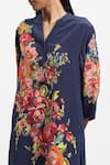 Buy_Satya Paul_Blue Silk Crepe Print Floral Stand Collar Bloom Kurta With Pant 