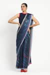 Buy_Satya Paul_Blue Silk Georgette Satin Print Wordsmith Saree With Unstitched Blouse Piece _at_Aza_Fashions