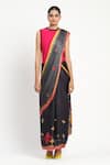 Satya Paul_Blue Silk Infinite Space Embellished Saree With Unstitched Blouse Piece _Online_at_Aza_Fashions